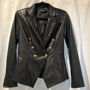 DO+BE Double Breasted Faux Leather/Polyester Biker Jacket Fitted Size Small